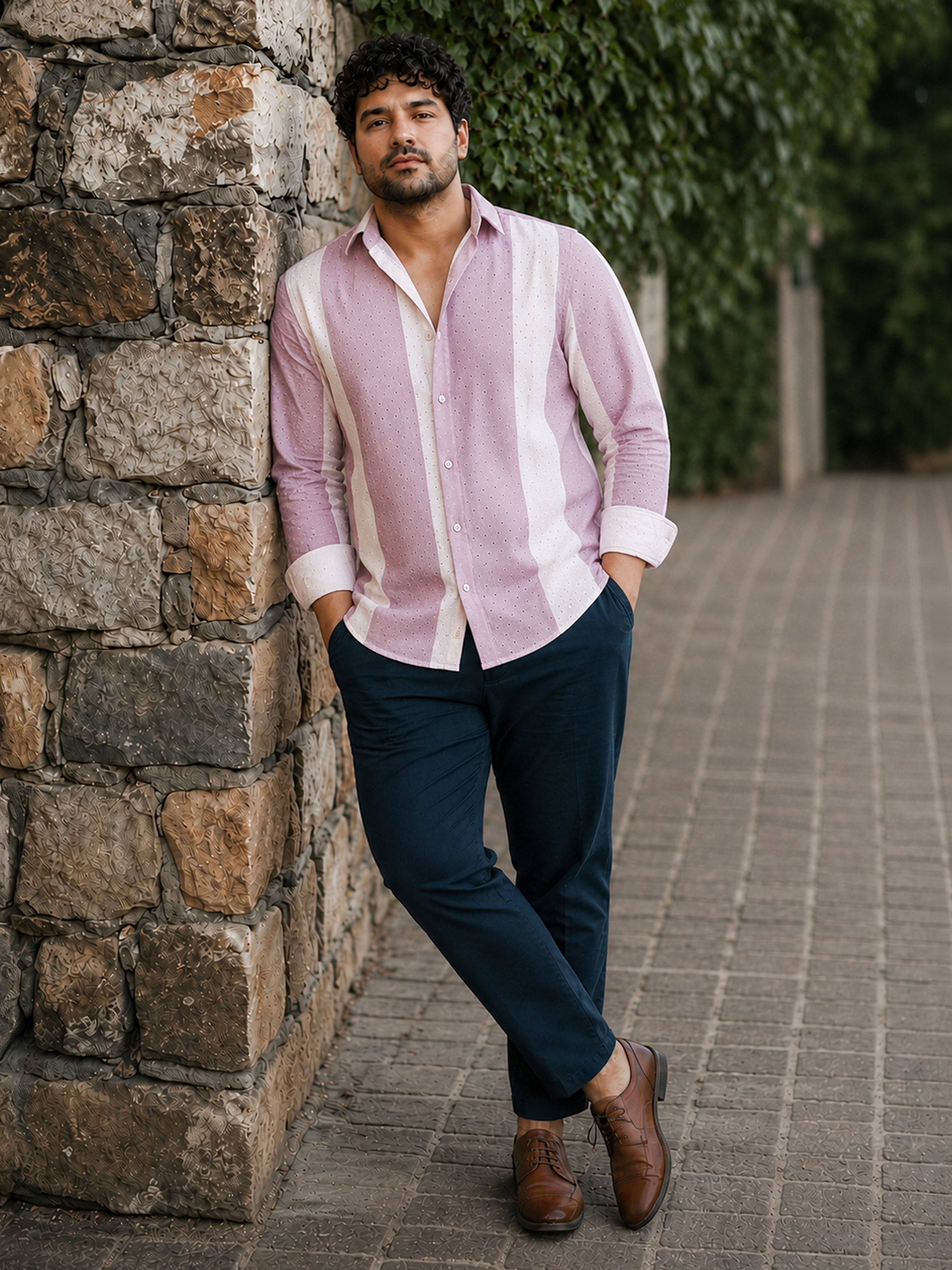 Vertical Stripe Schiffli Shirt
