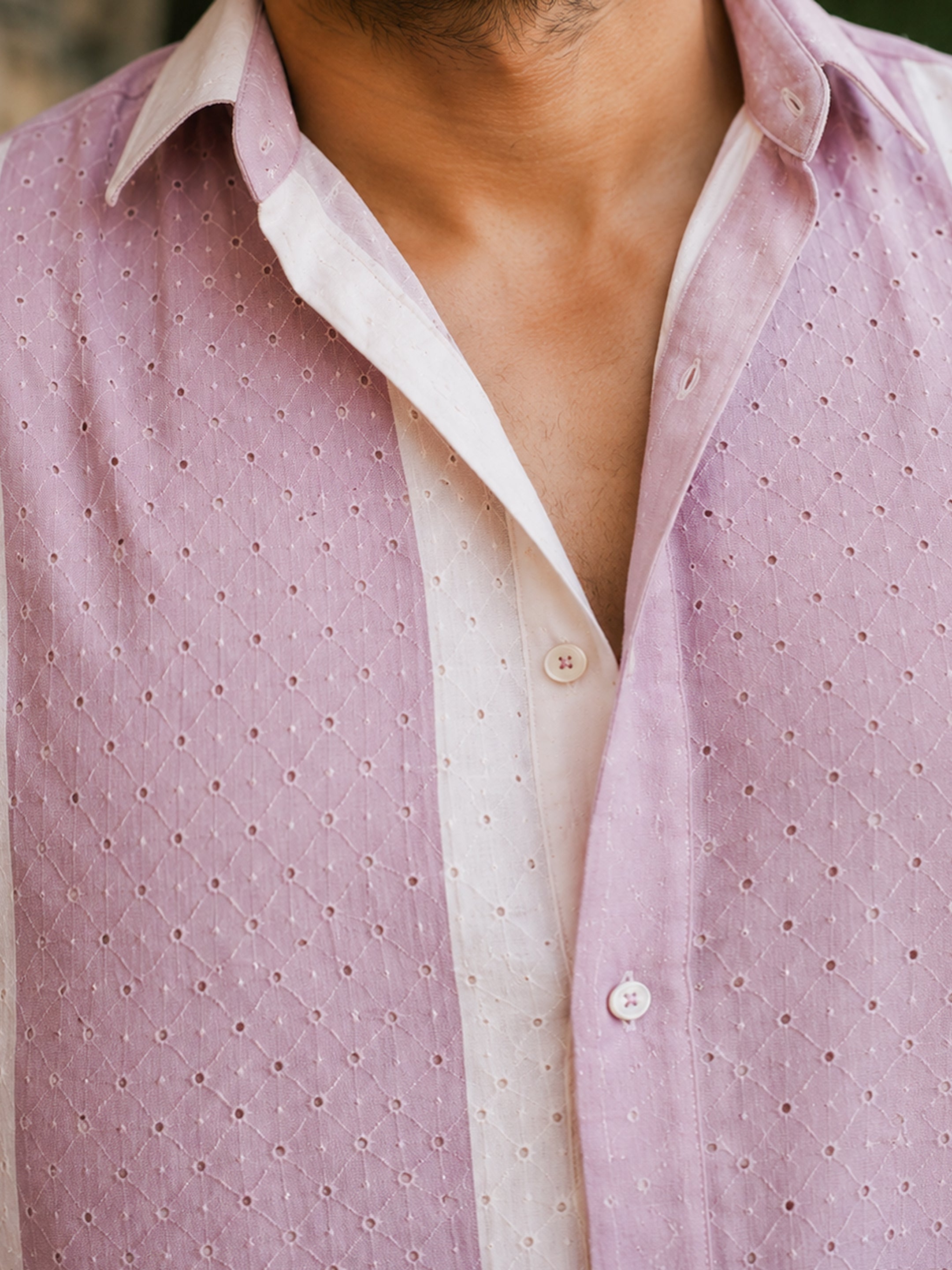Vertical Stripe Schiffli Shirt