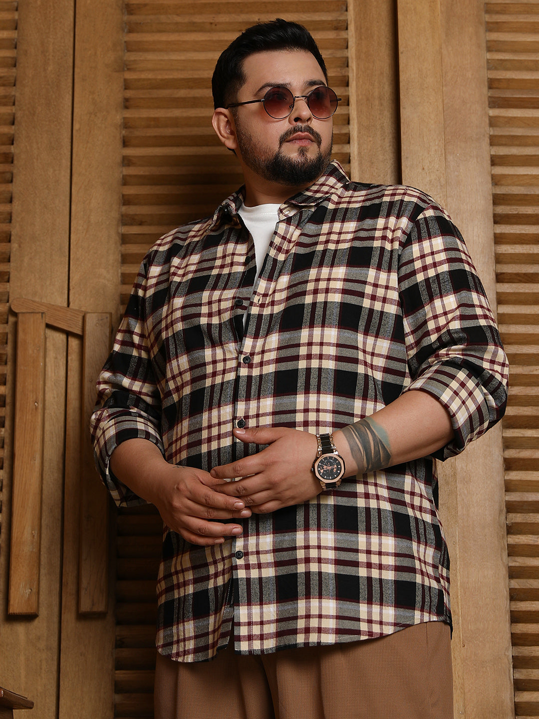 Dark-Plaid Relaxed Shirt