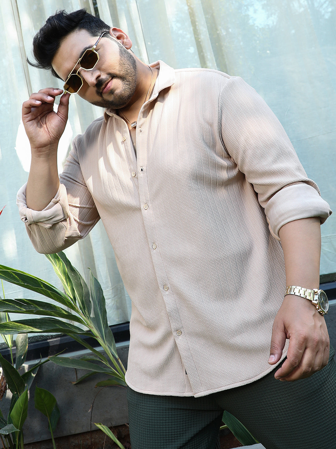 Chevron-Panel Tactile Shirt