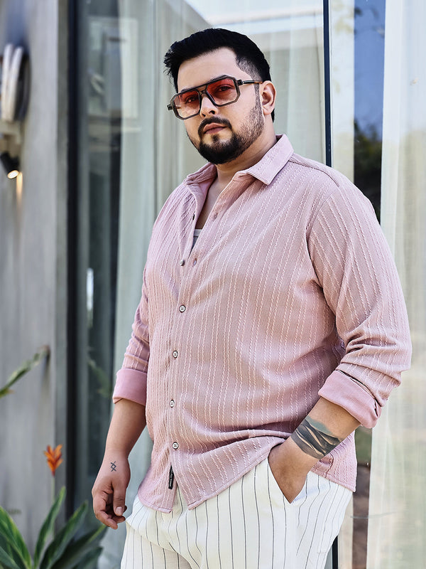 Instafab Plus Men's Rouge Pink Parallel-Crease Tactile Shirt