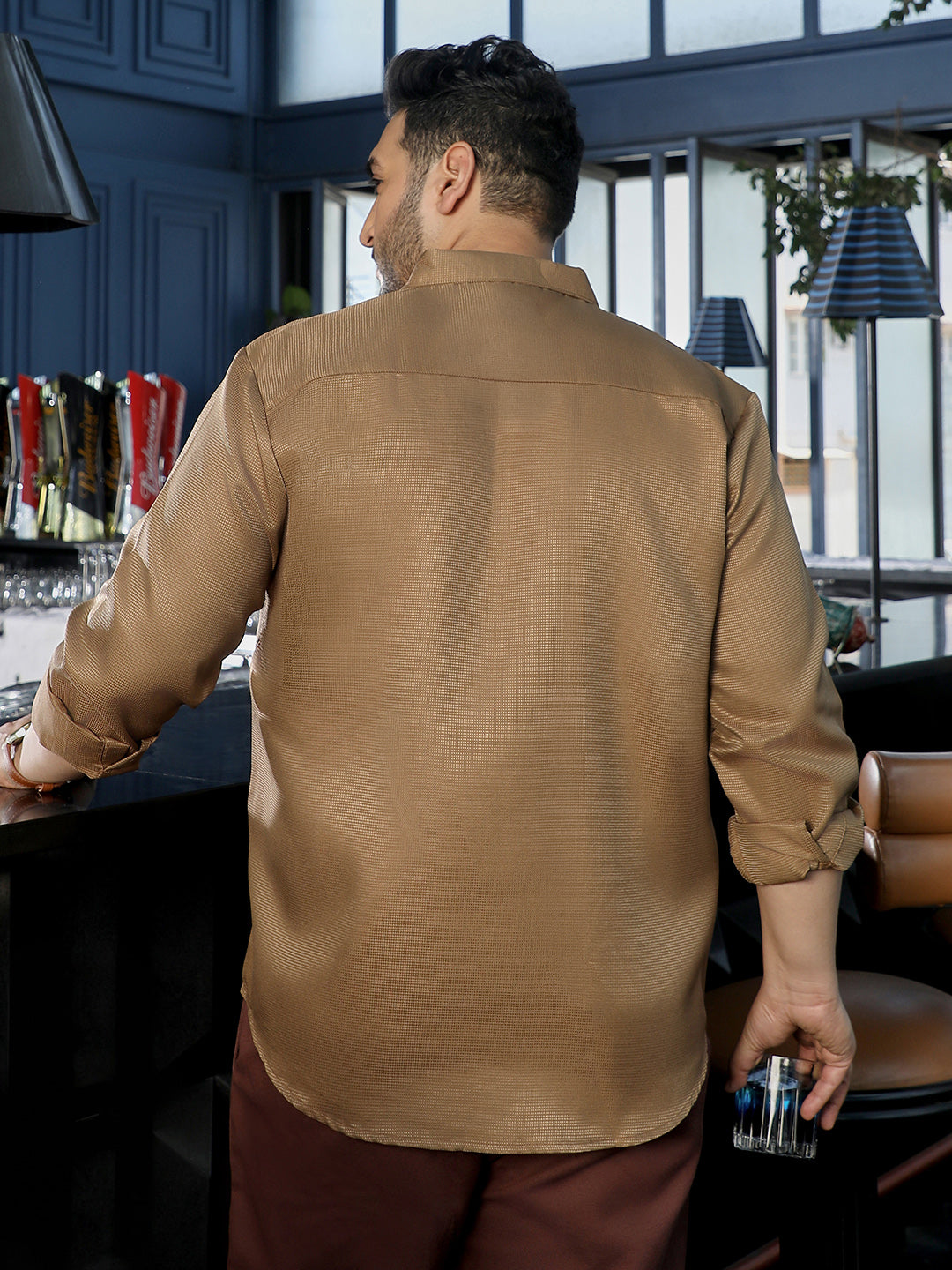 Brown Self Design Shirt