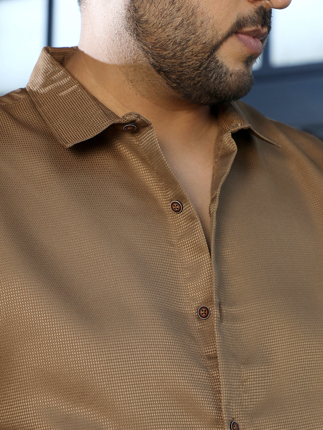 Brown Self Design Shirt