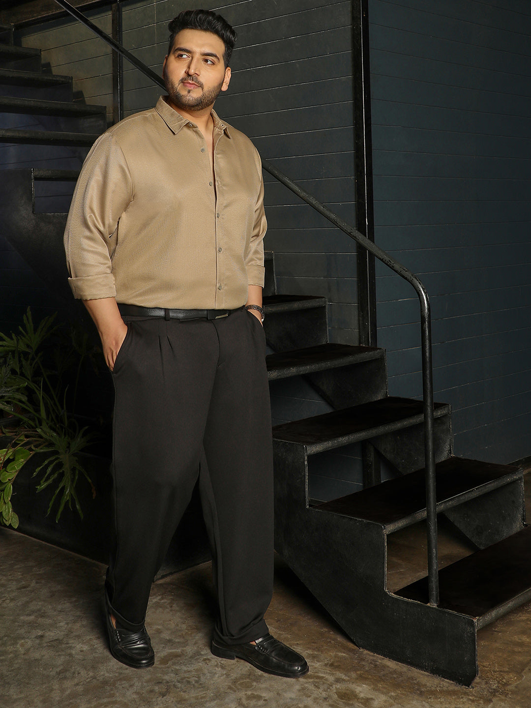 Khaki Self Design Shirt