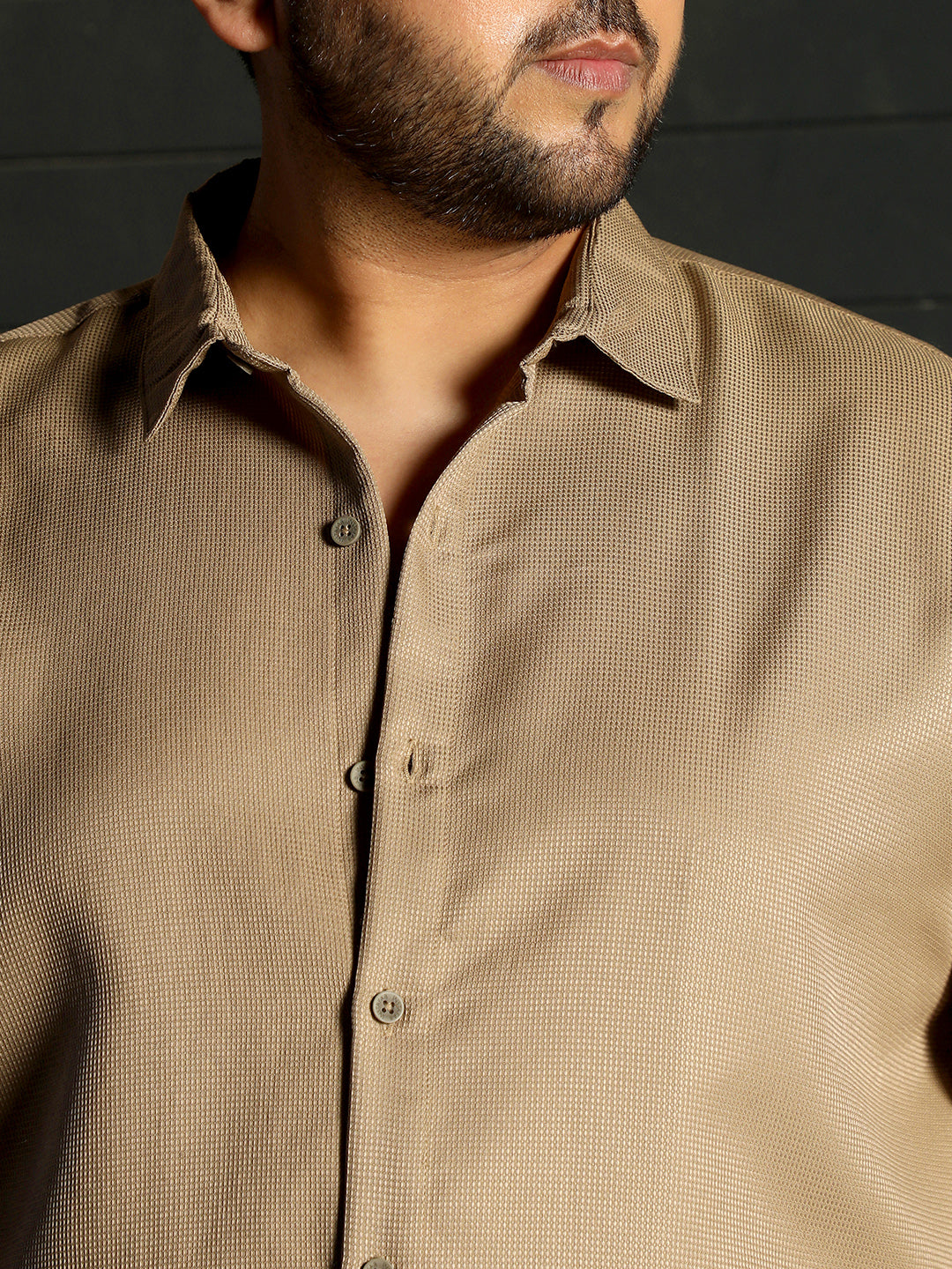 Khaki Self Design Shirt