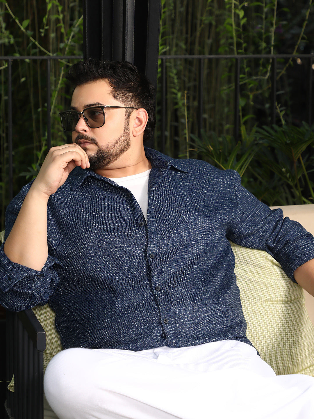 Grid-Weave Jacquard Shirt