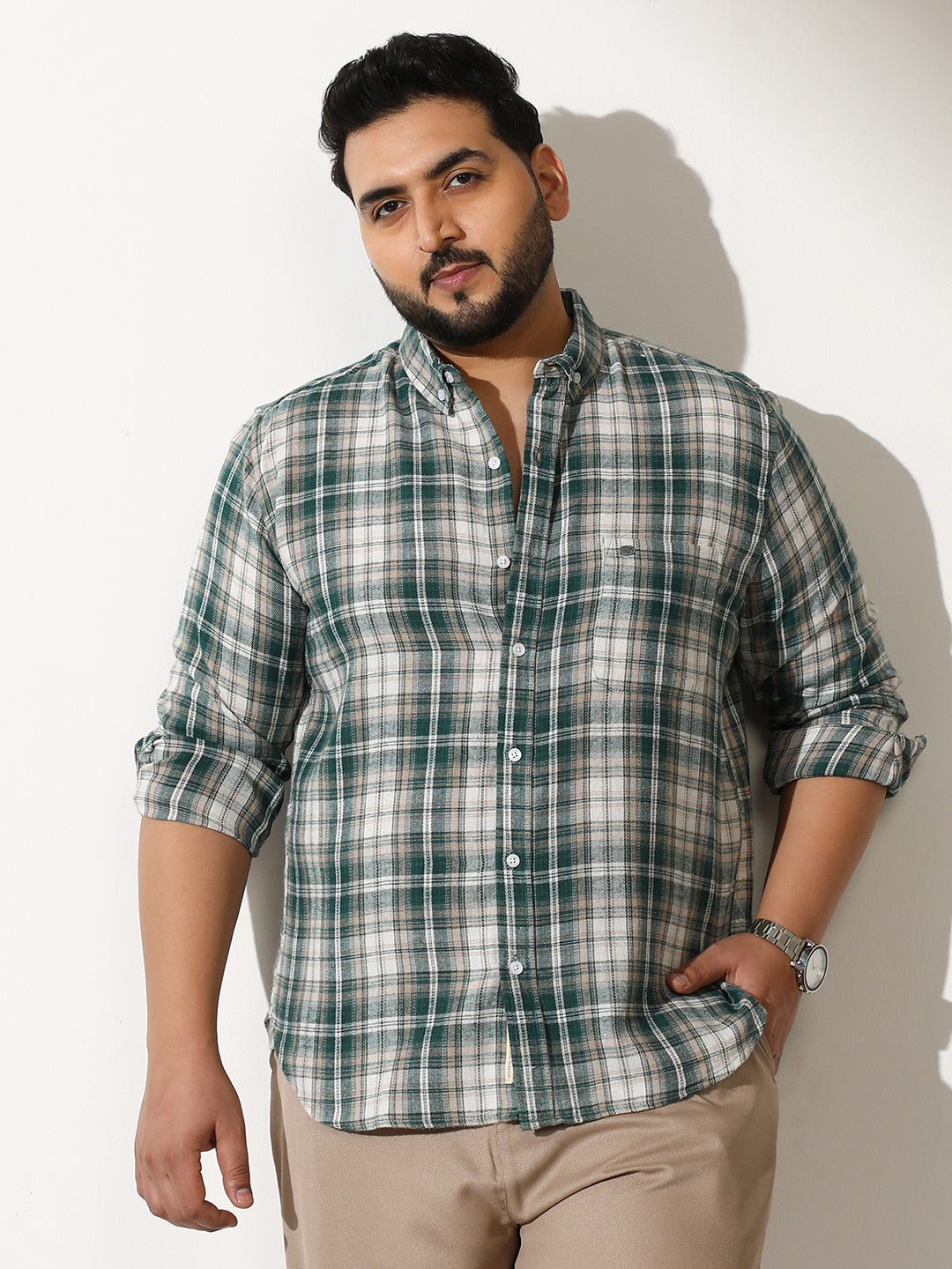 Button-Down Ombre-Plaid Shirt