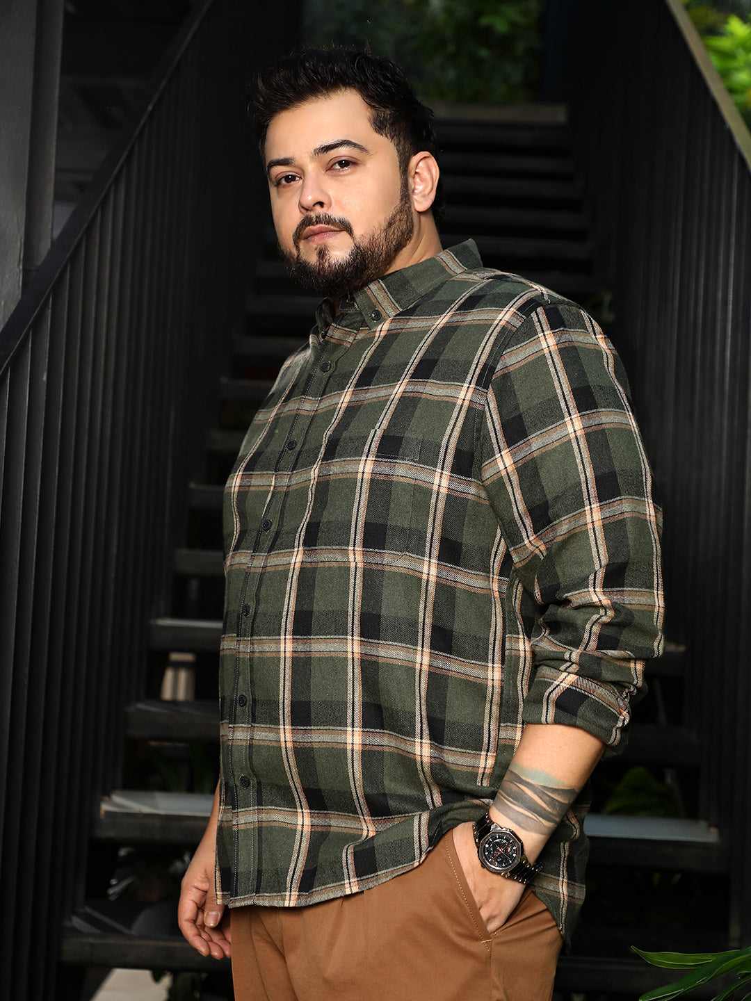 Button-Down Shadow-Plaid Shirt