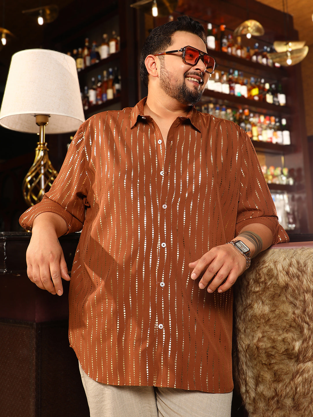 men's terracotta dress shirt Short Sleeve Linen Shirt