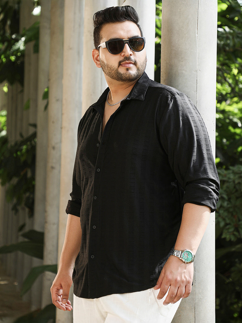 Instafab Plus Men's Onyx Black Ripple-Panel Tactile Shirt