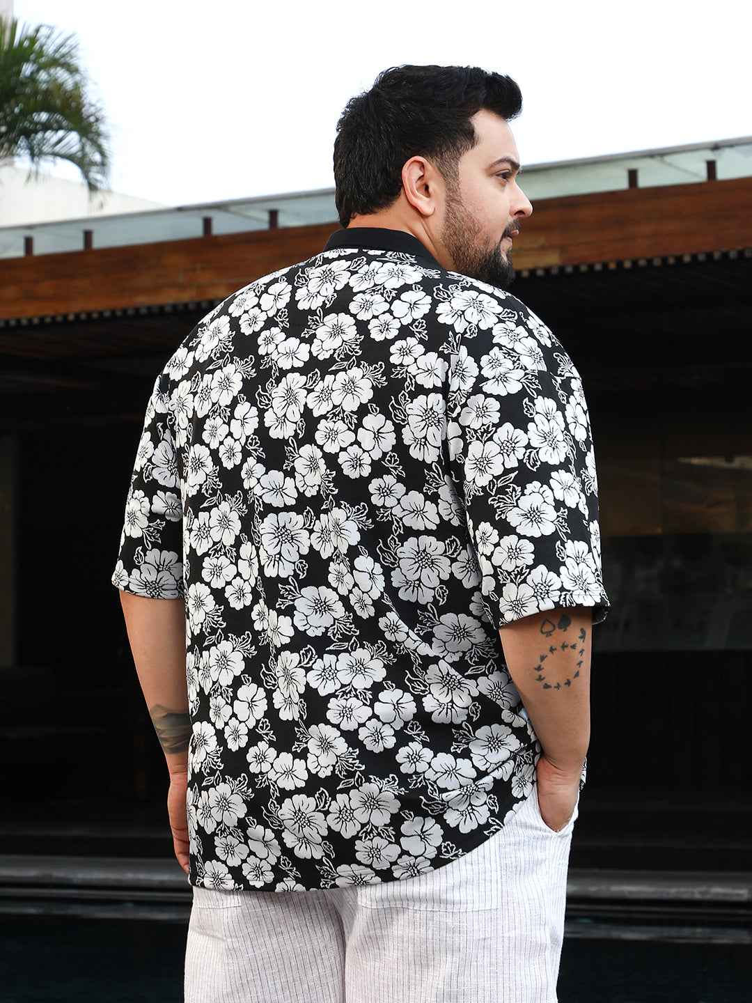 Bloom-Imprint Cuban-Polo Shirt