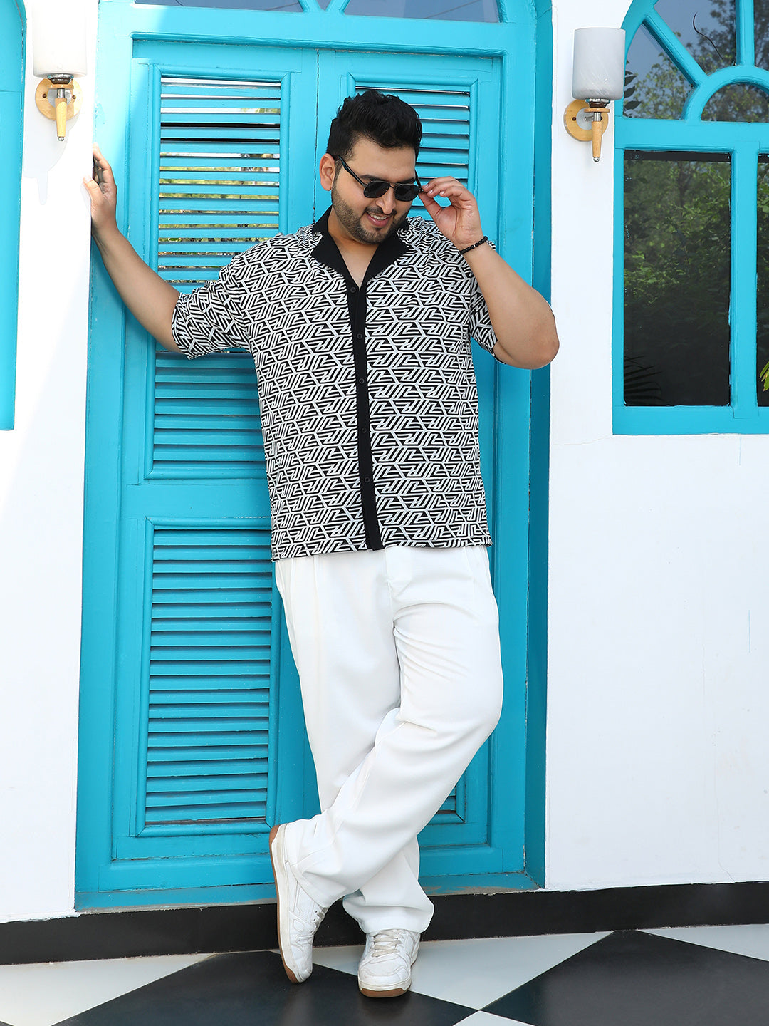 Angleline-Imprint Cuban-Polo Shirt