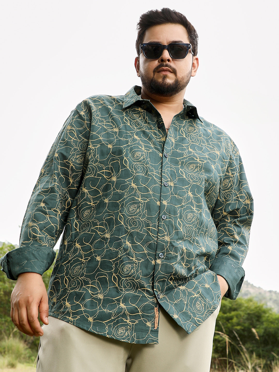 Roses-Lined Embroidered Shirt