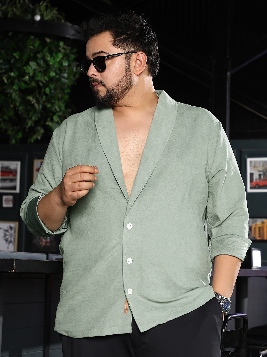 Solid Shawl Collar Relaxed Shirt