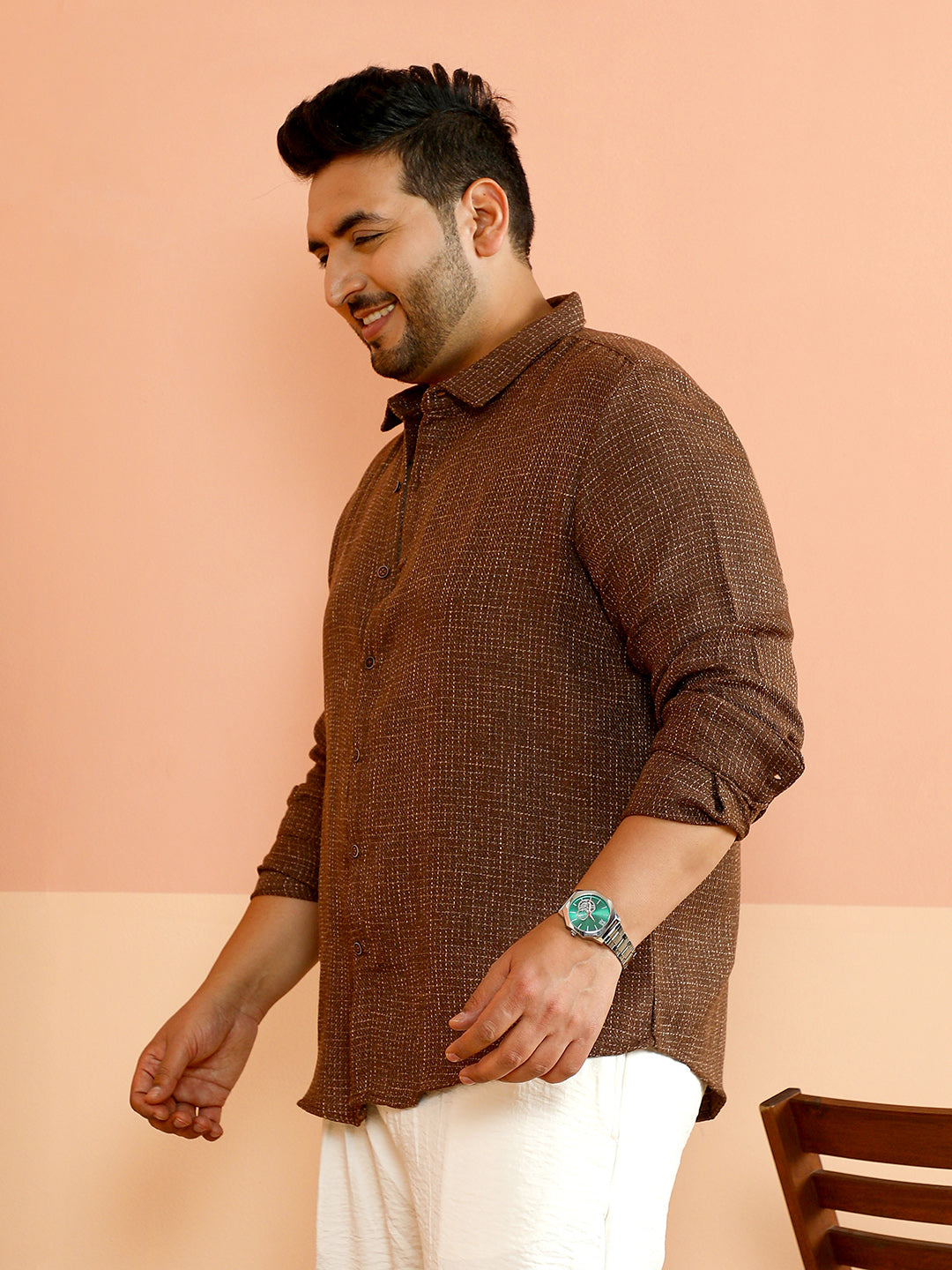 Contrast-Woven Grid Shirt