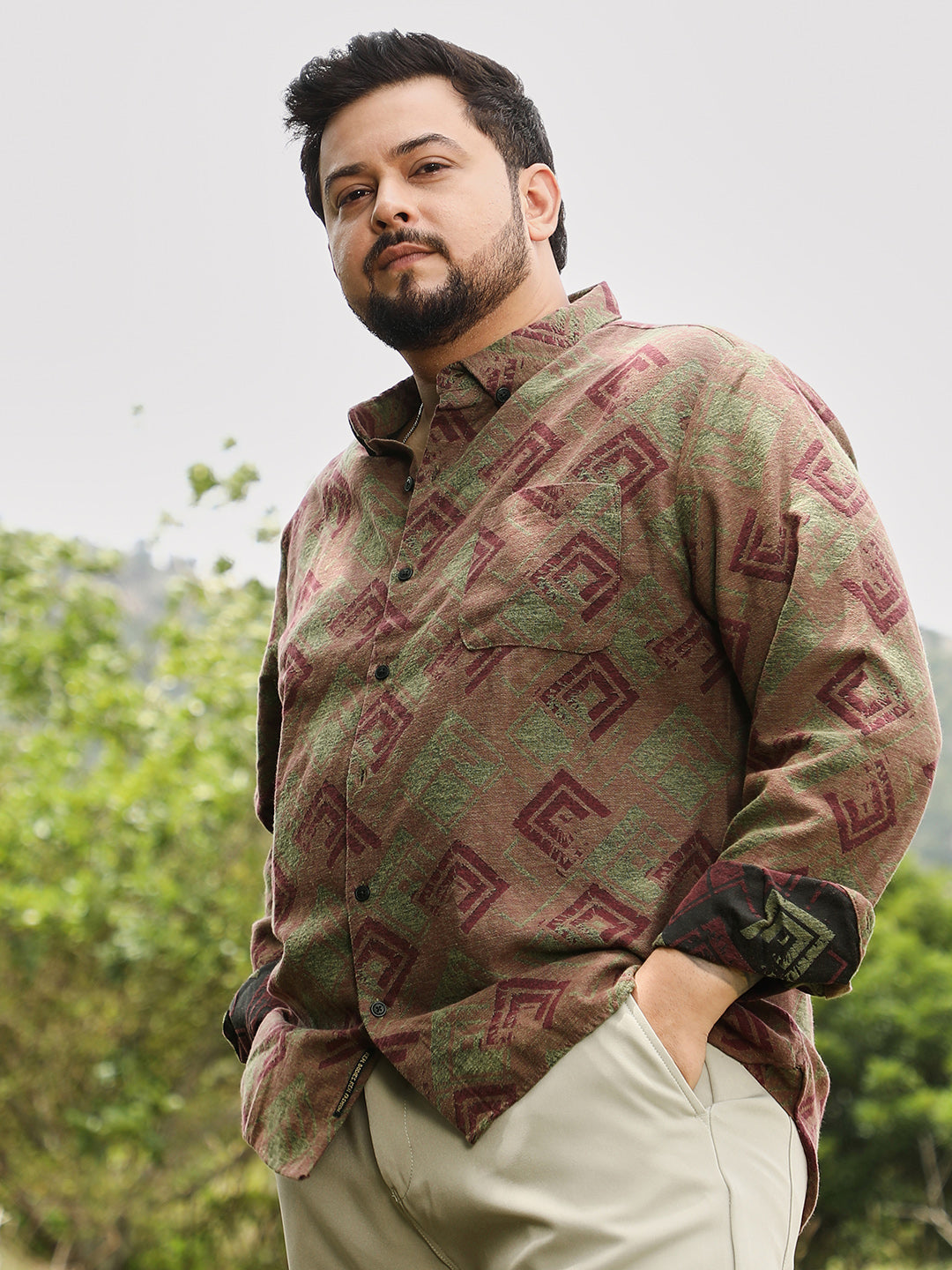Cubic-Stamp Jacquard Shirt