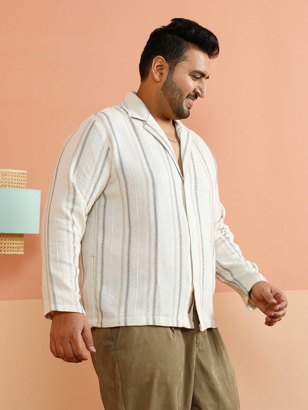 Striped Loose-Weave Cuban Shirt