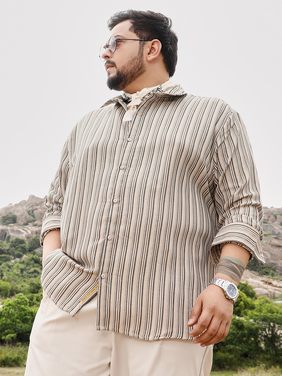 Bohomian-Stripe Jacquard Shirt