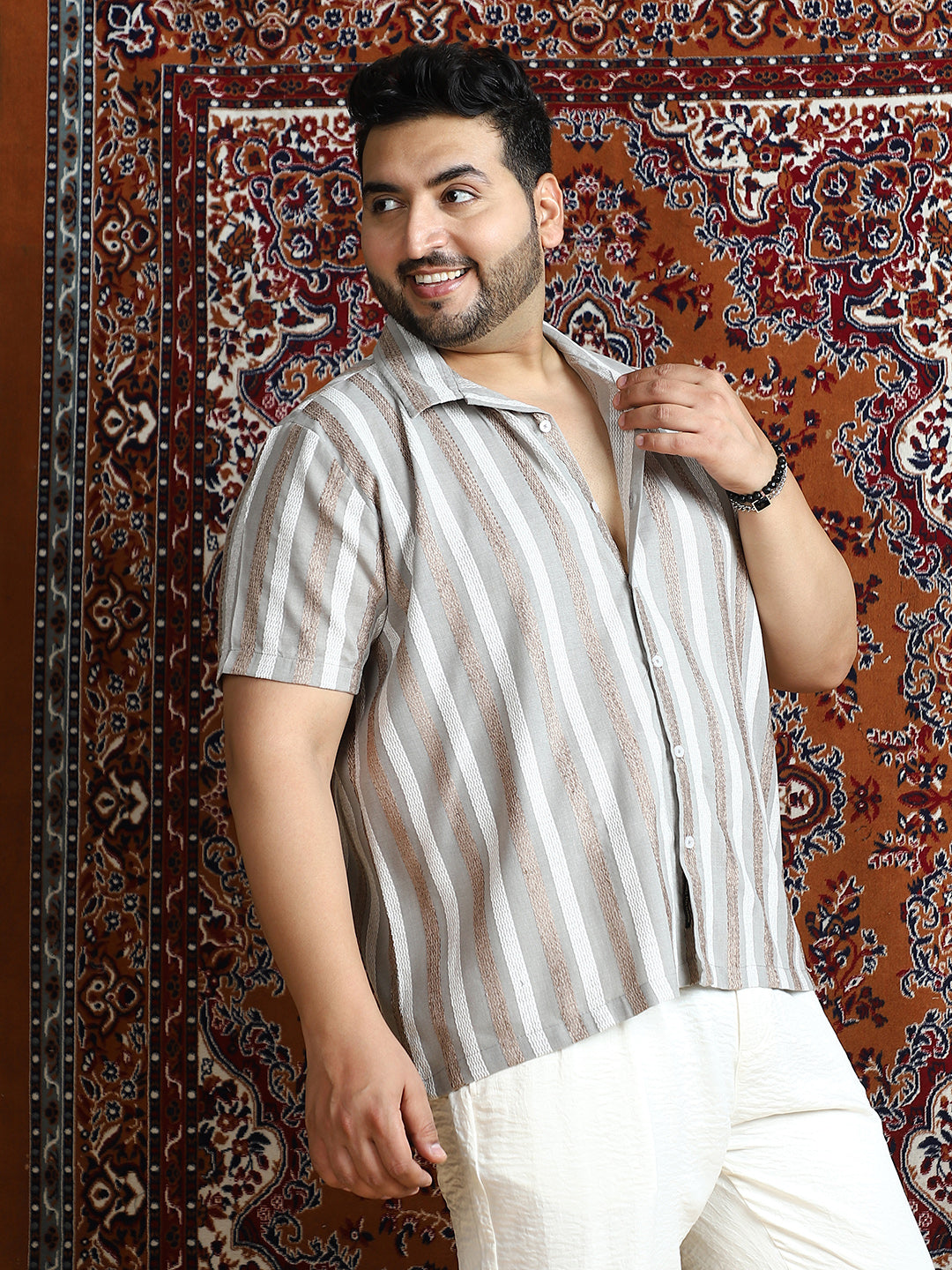 Tactile Candy-Stripe Cuban Shirt