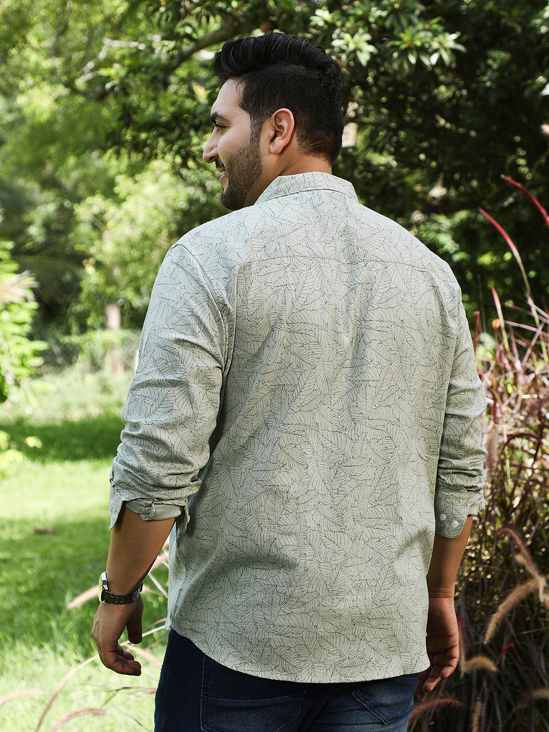 Leaflet-Imprint Woven Shirt