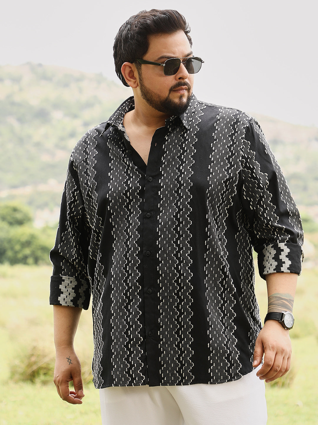 Cloudy-Panel Jacquard Shirt