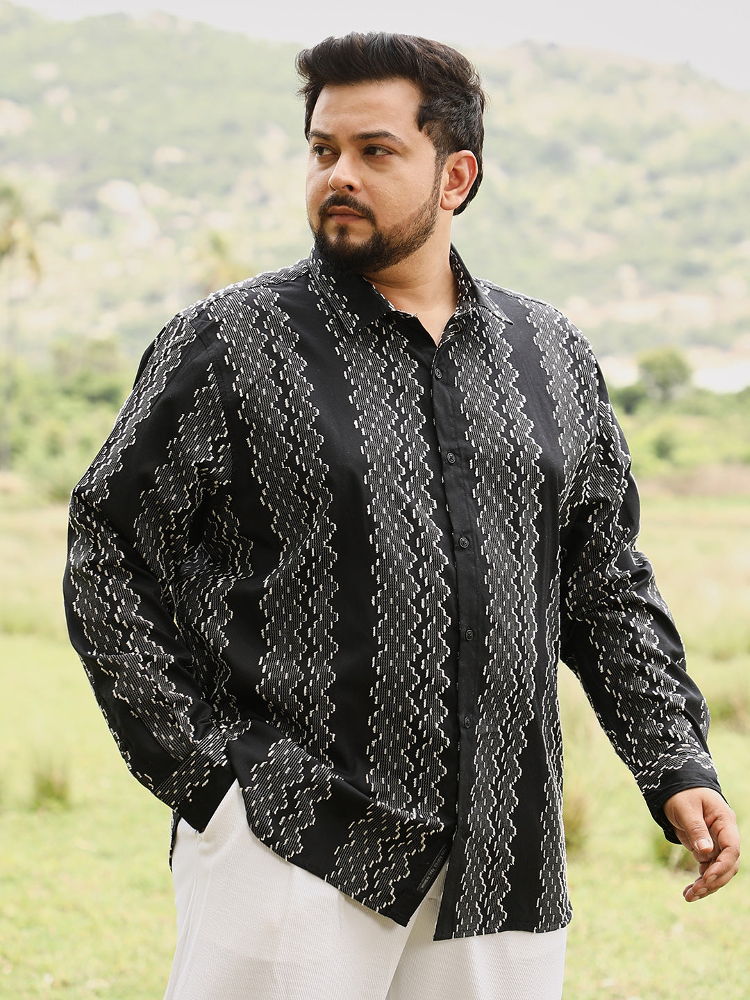 Cloudy-Panel Jacquard Shirt