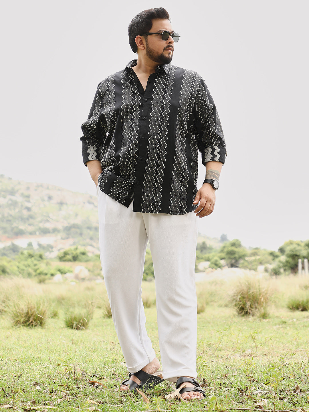 Cloudy-Panel Jacquard Shirt