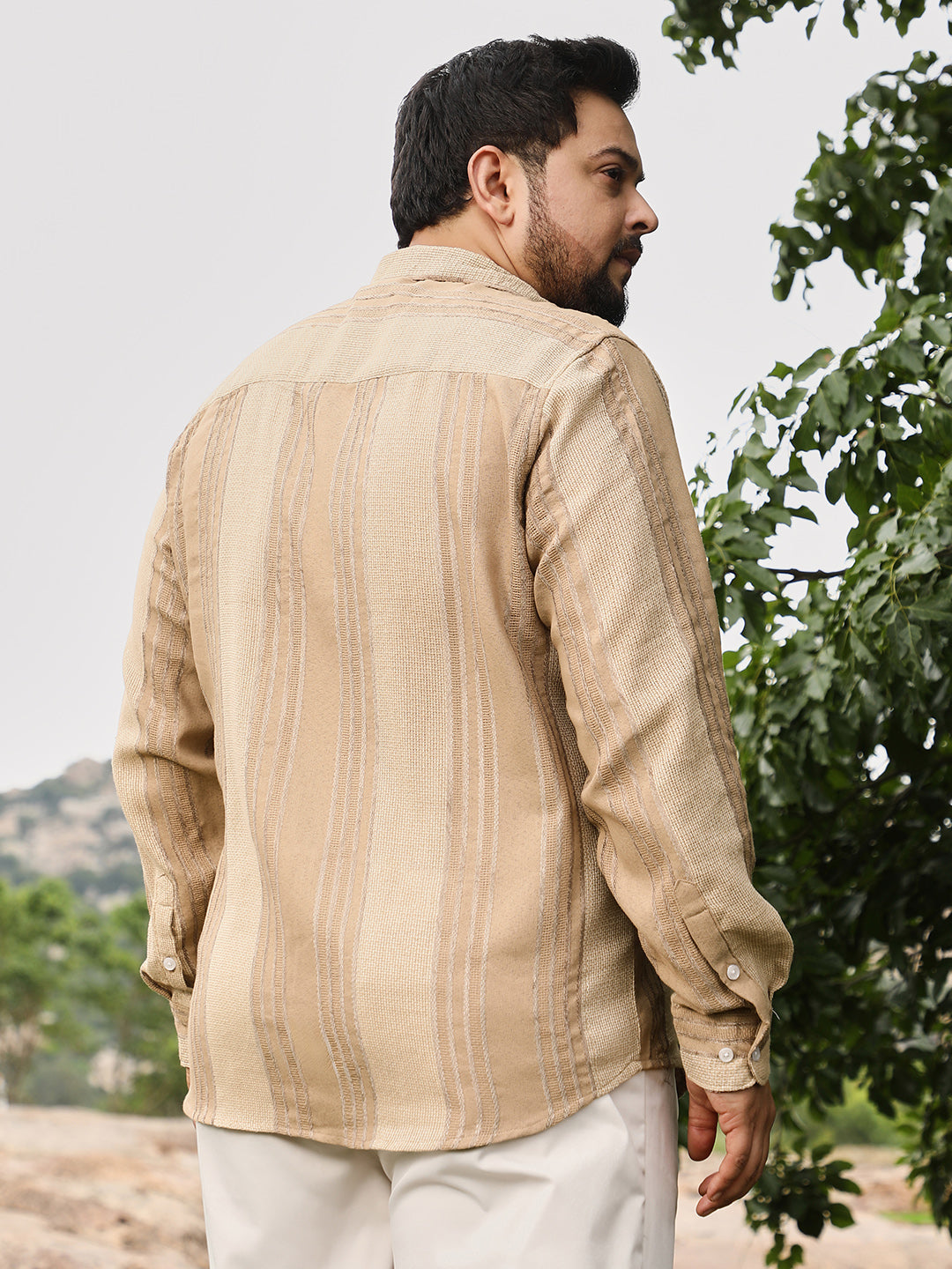 Unbalanced-Striped Jacquard Shirt