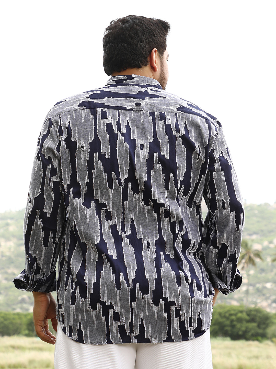 Contrast-Distressed Jacquard Shirt