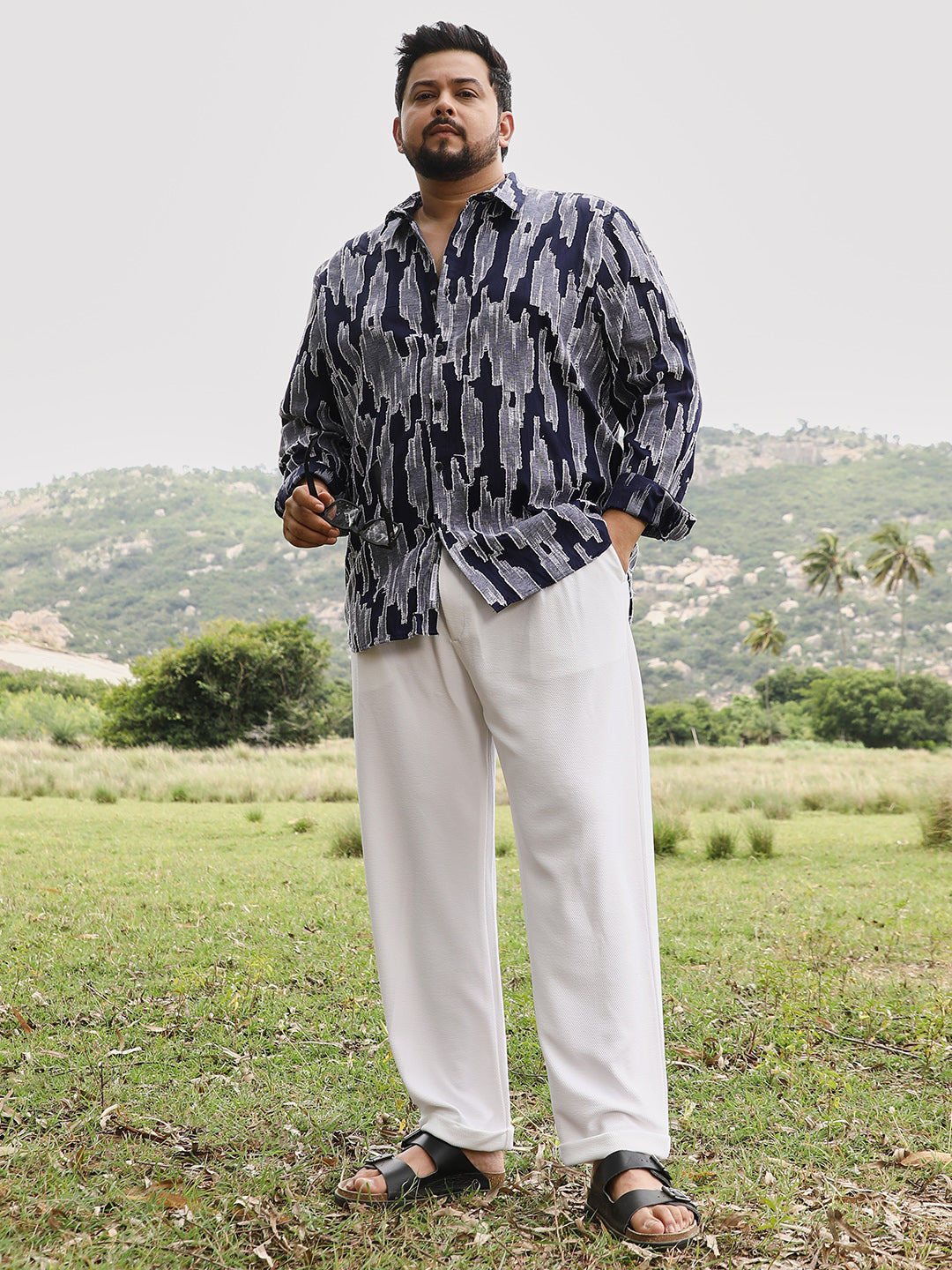 Contrast-Distressed Jacquard Shirt