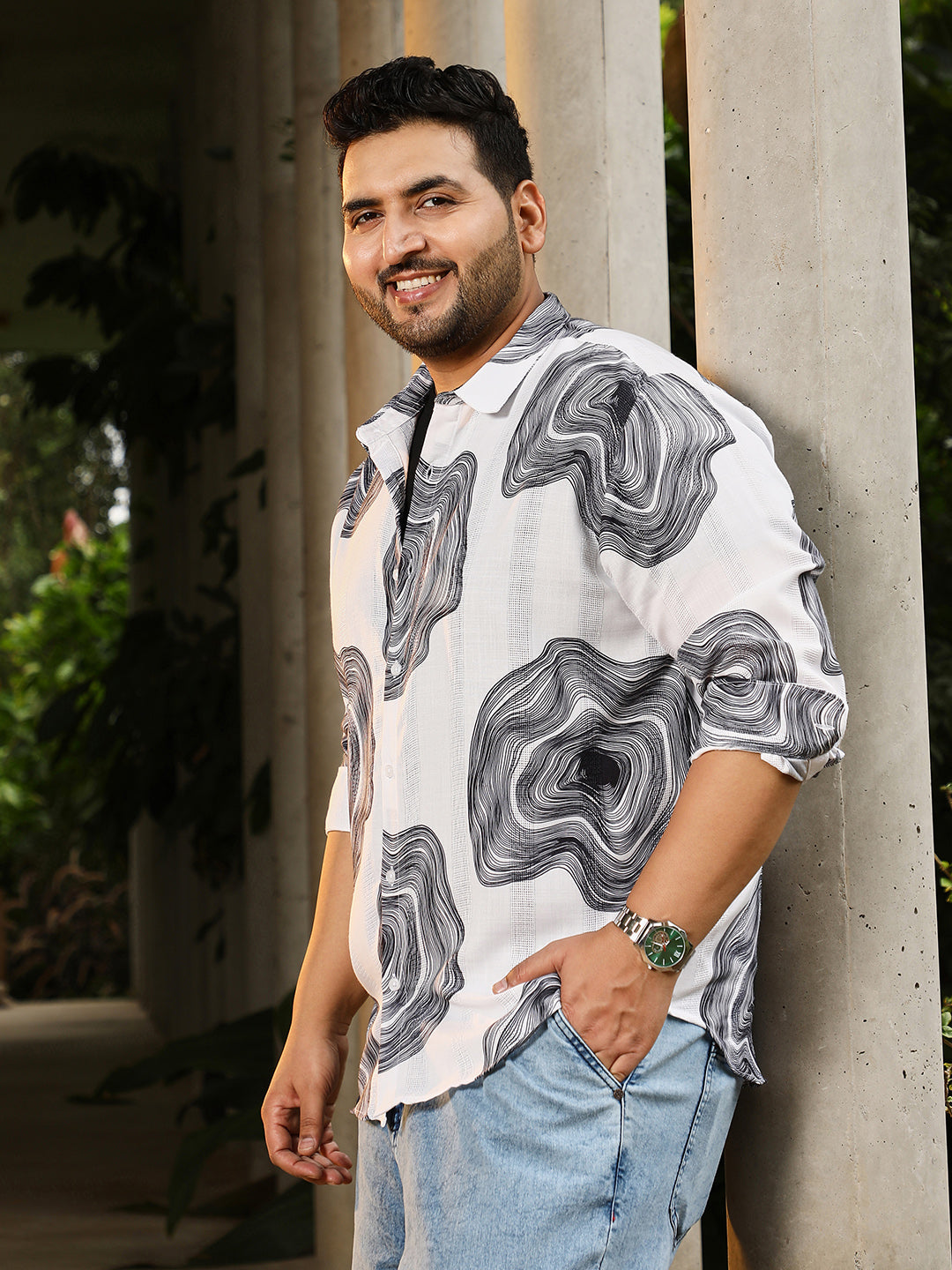 Contrast-Spool Jacquard Shirt