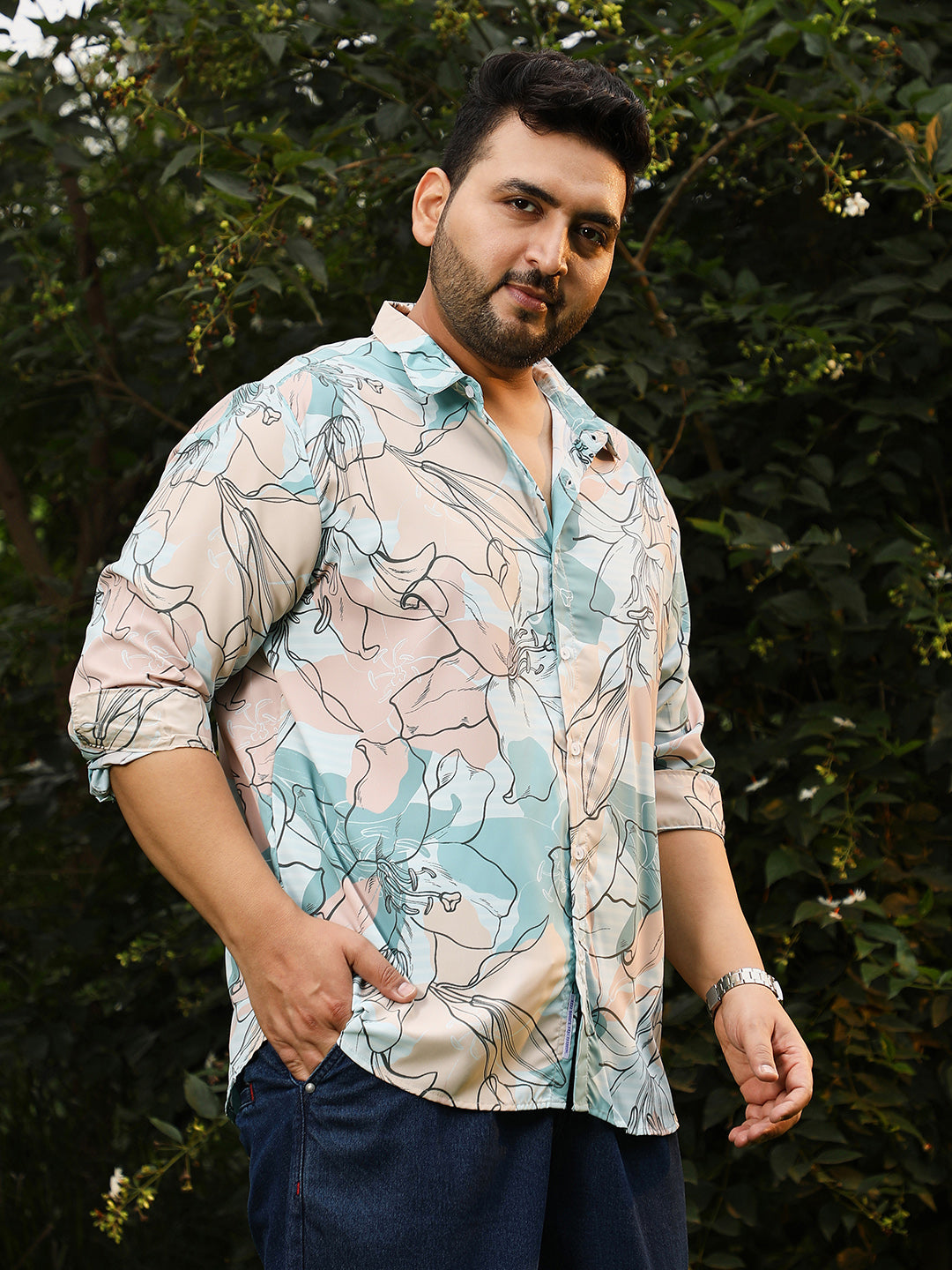 Botanical-Outline Imprint Shirt