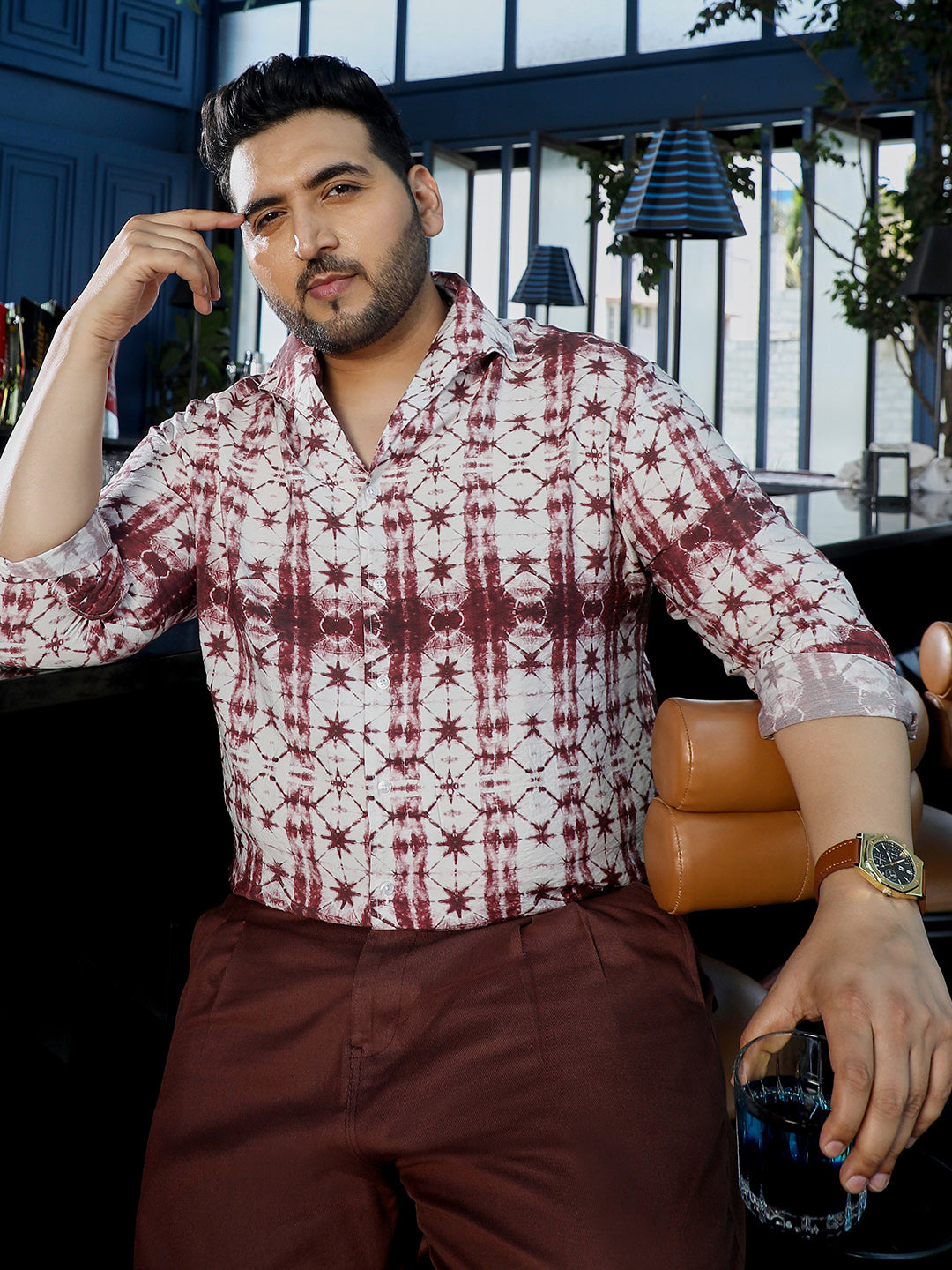 Maroon Self Design Shirt