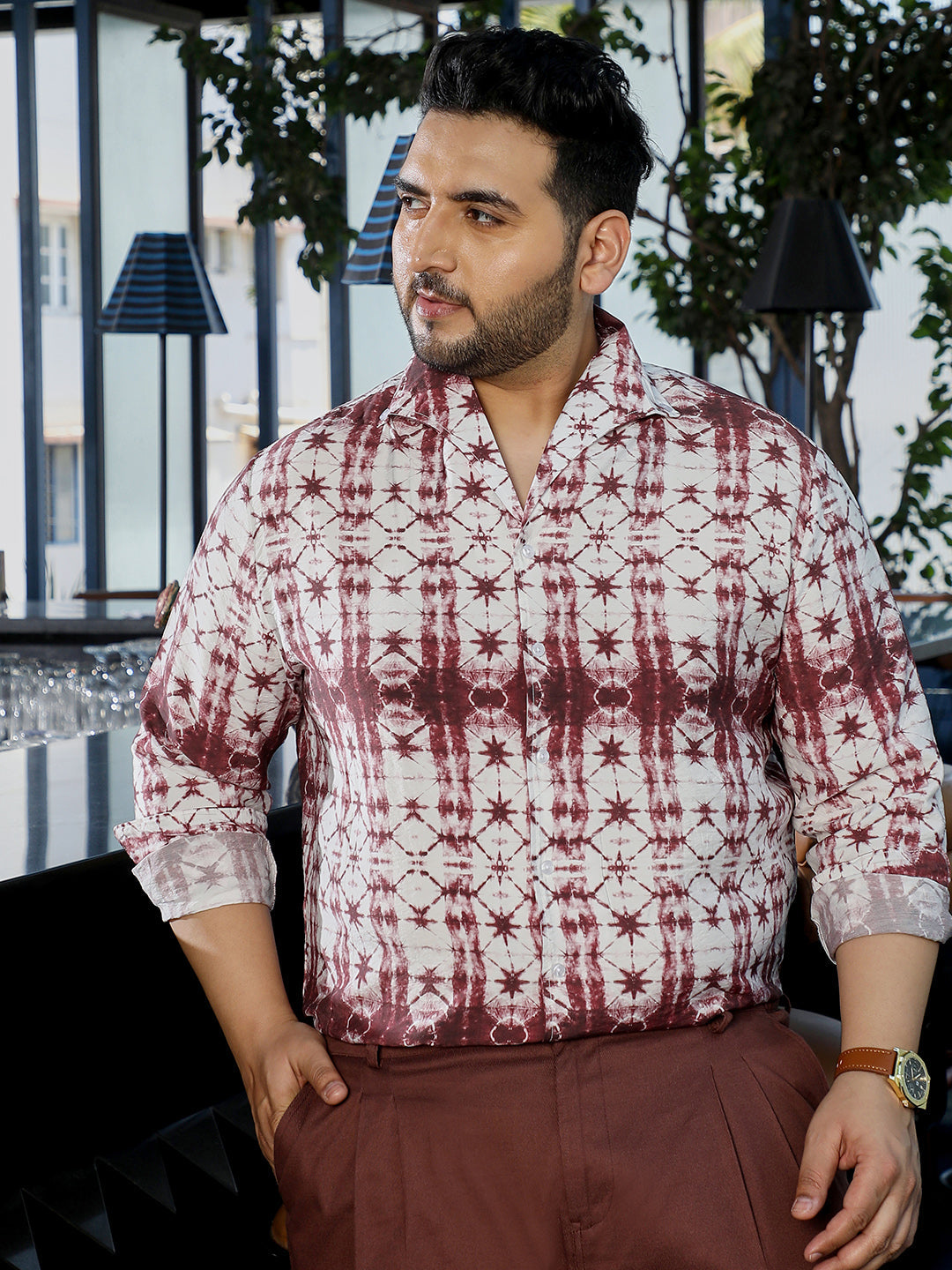 Maroon Self Design Shirt