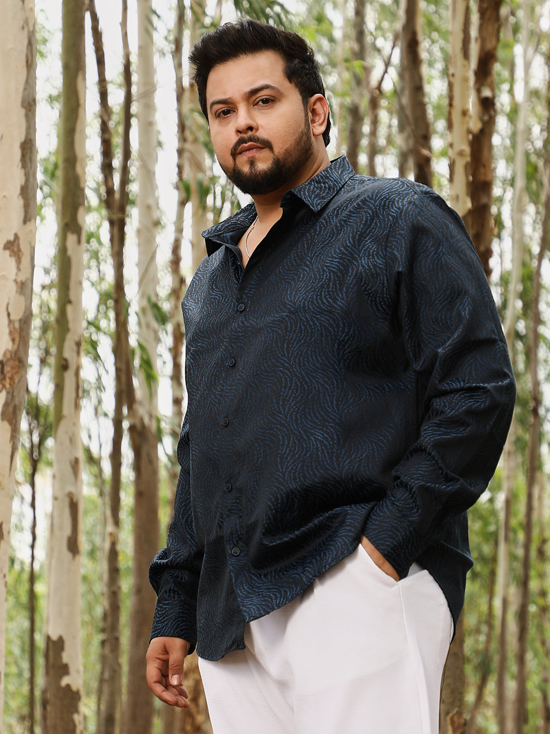 Contrast-Streaks Jacquard Shirt