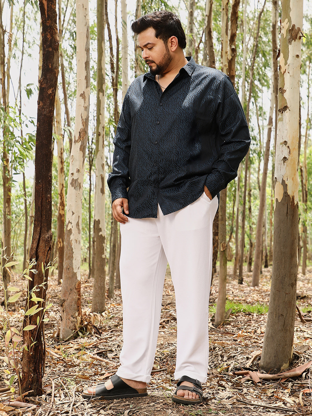 Contrast-Streaks Jacquard Shirt