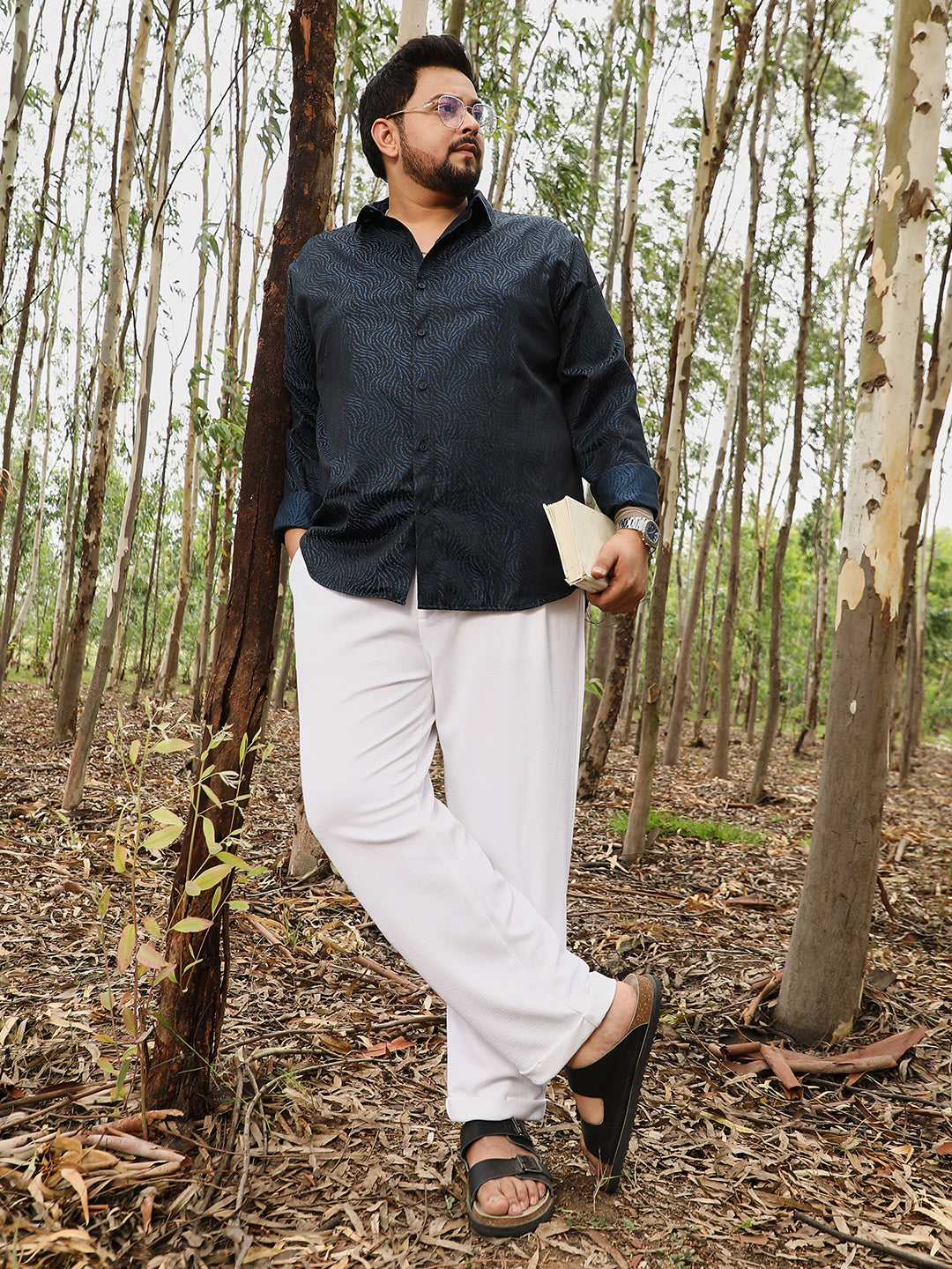 Contrast-Streaks Jacquard Shirt