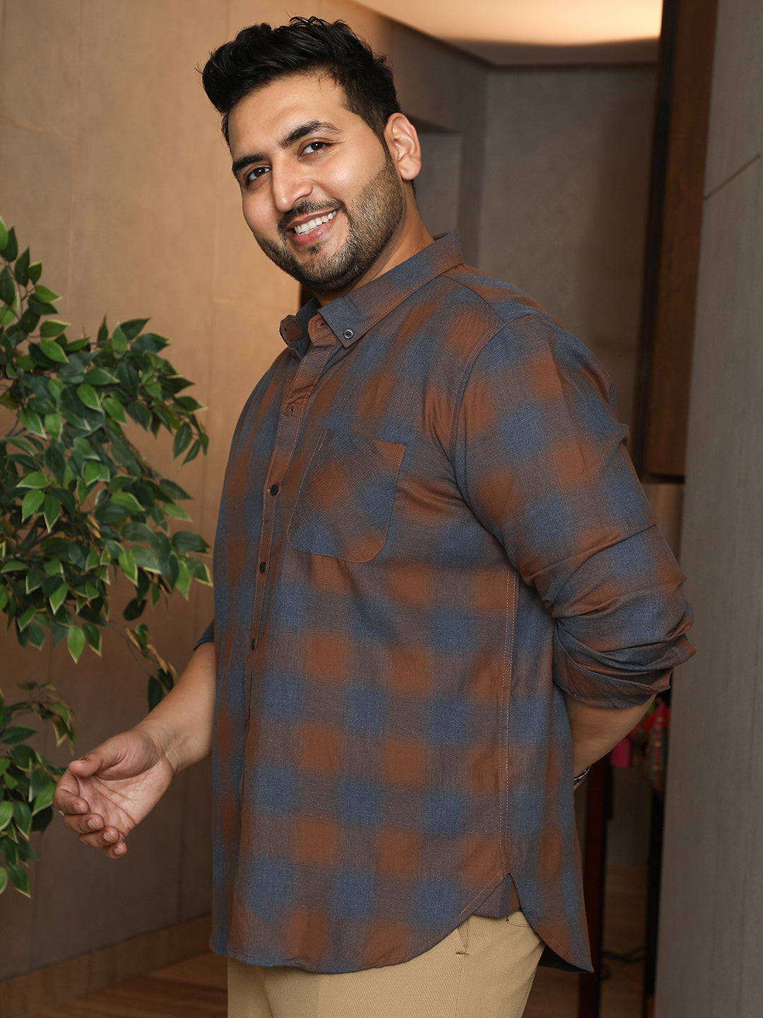 Brushing-Checks Regular Shirt