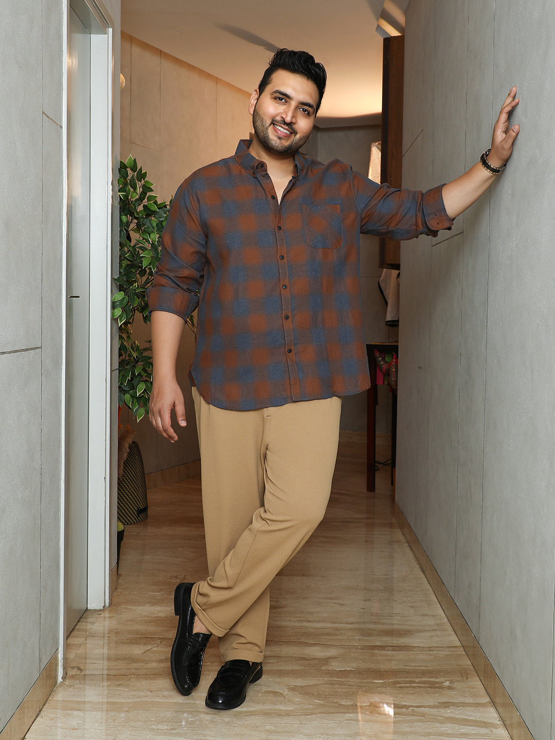 Brushing-Checks Regular Shirt