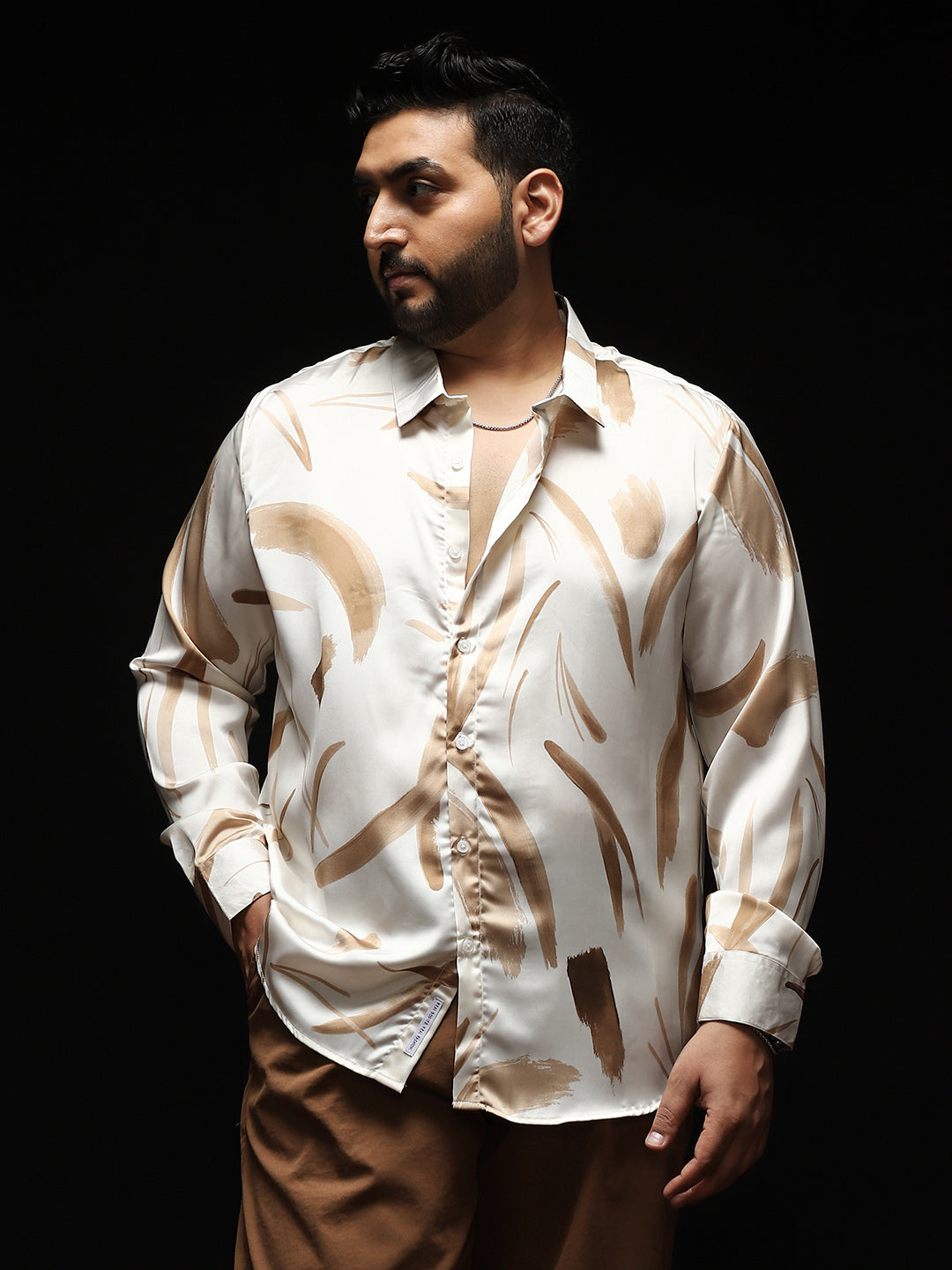 Contrast-Strokes Imprint Shirt