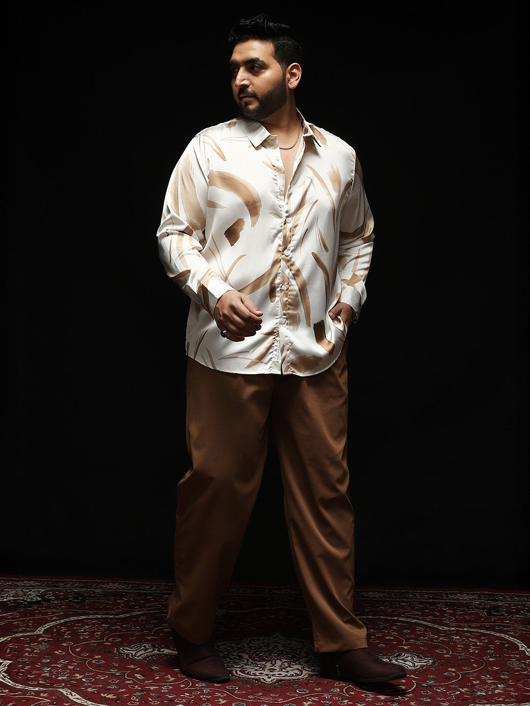 Contrast-Strokes Imprint Shirt