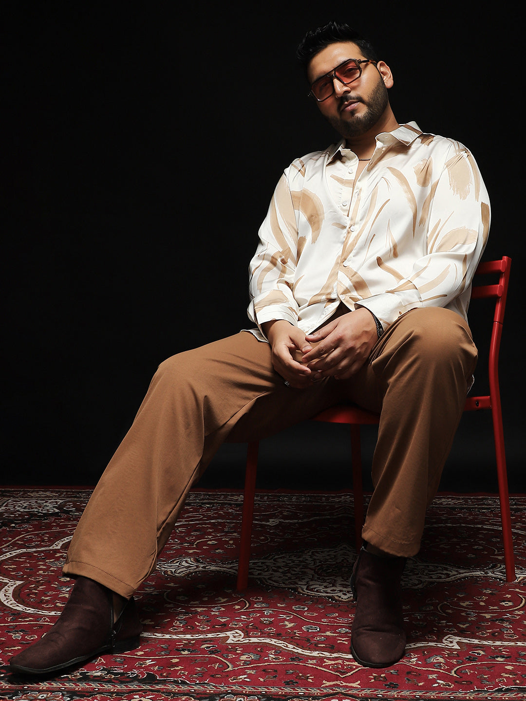 Contrast-Strokes Imprint Shirt