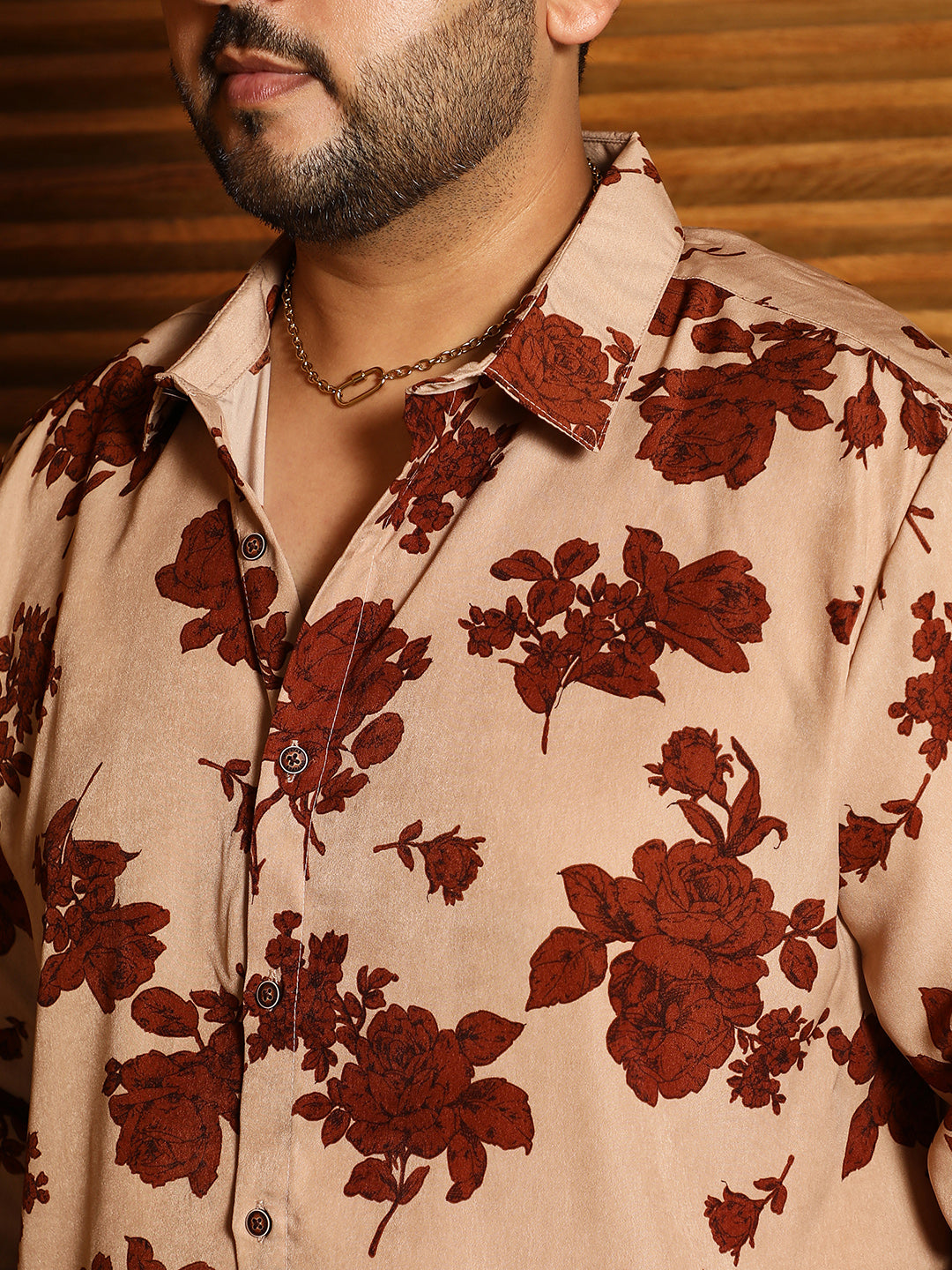 Contrast-Roses Imprint Shirt