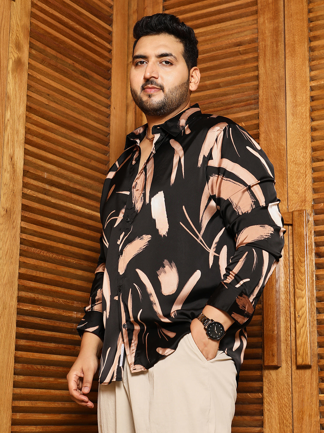 Contrast-Strokes Imprint Shirt