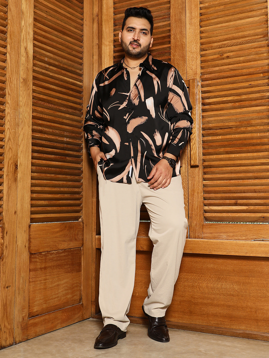Contrast-Strokes Imprint Shirt