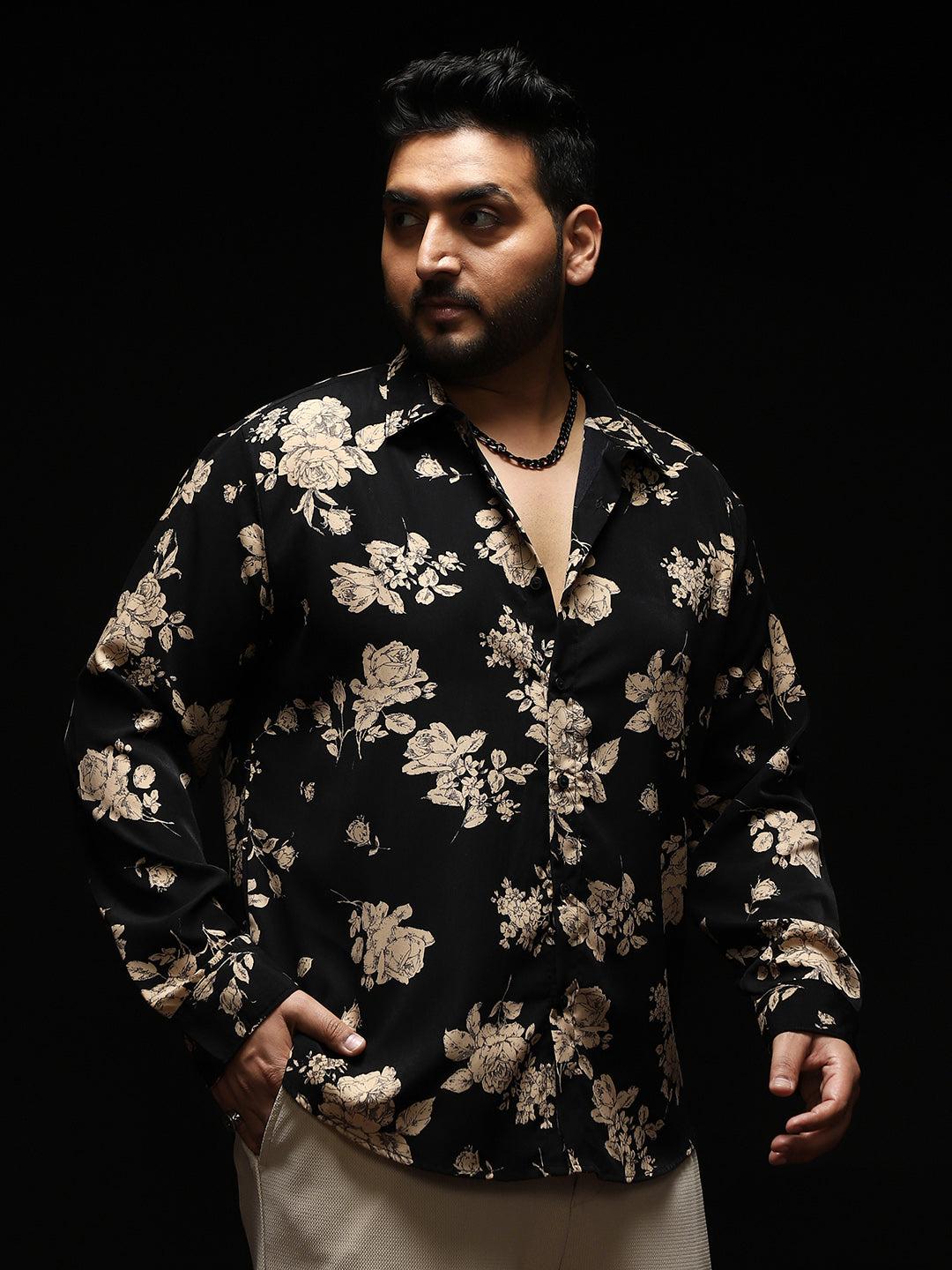 Contrast-Roses Imprint Shirt