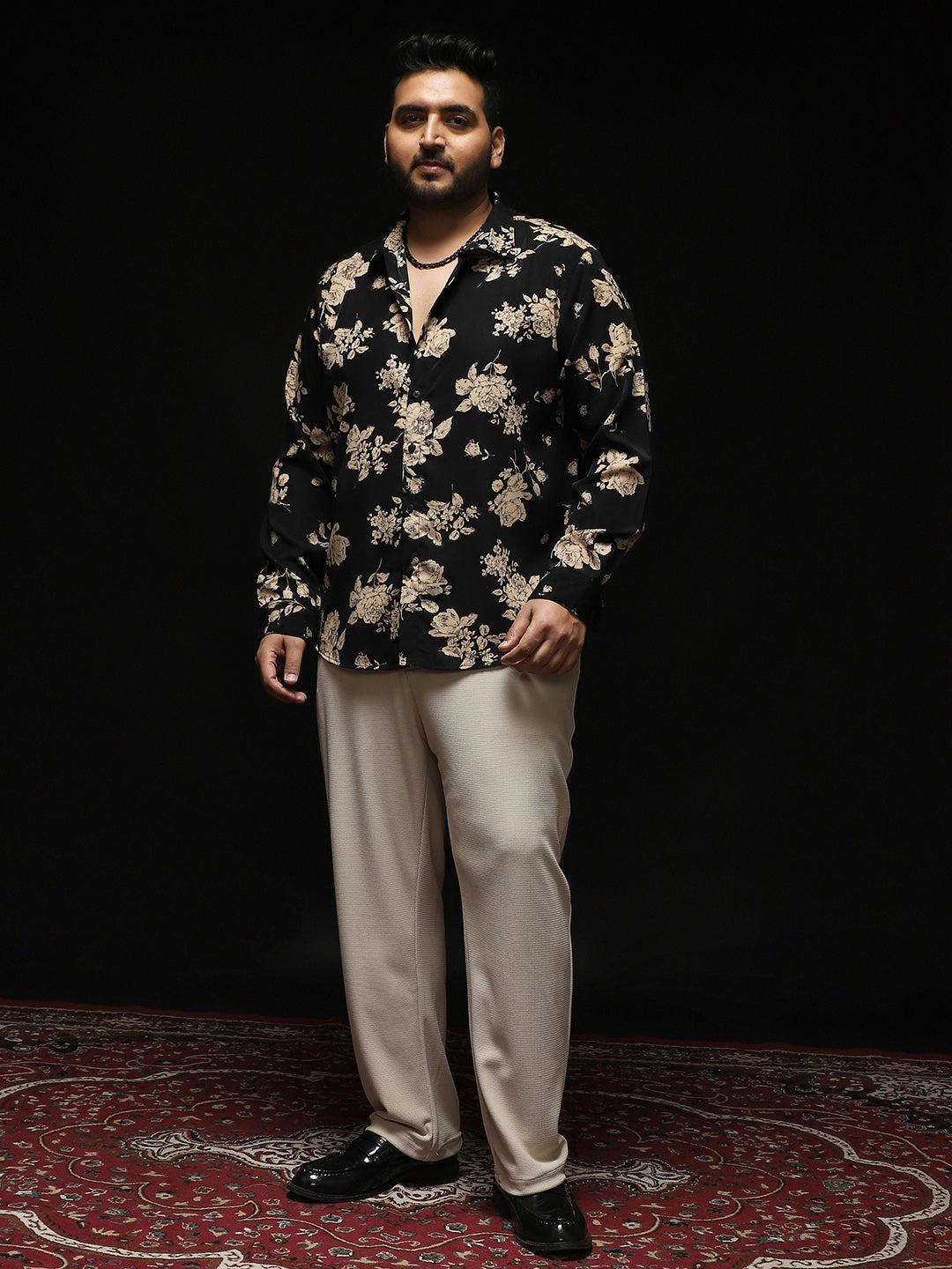 Contrast-Roses Imprint Shirt