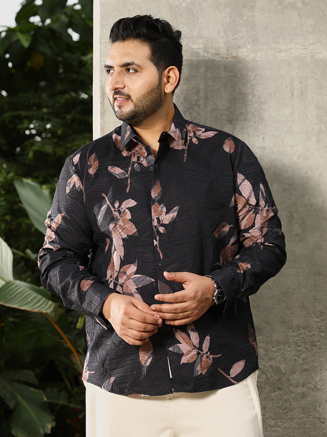 Imprinted Foliage Textured Shirt
