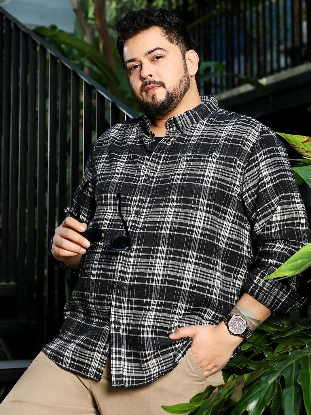 Button-Down Static-Plaid Shirt