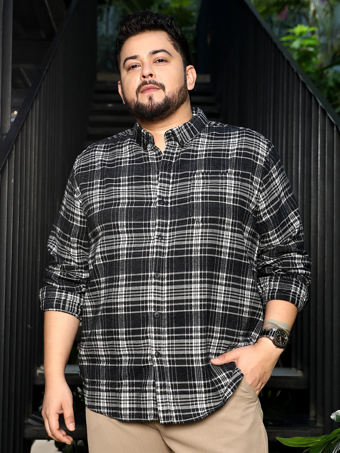 Button-Down Static-Plaid Shirt